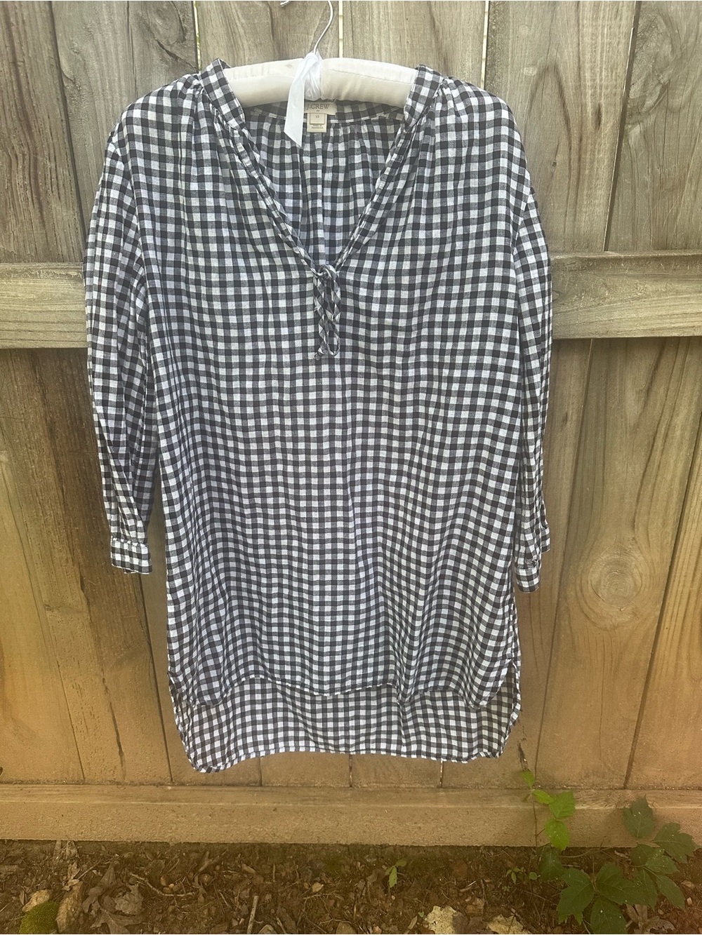 J. Crew linen blend blue and white checkered tunic